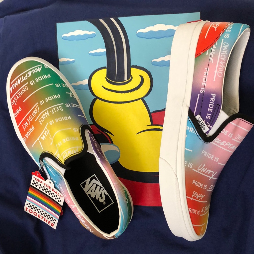 Vans Classic Slip On Pride Rainbow Multicolored Text Affirmations